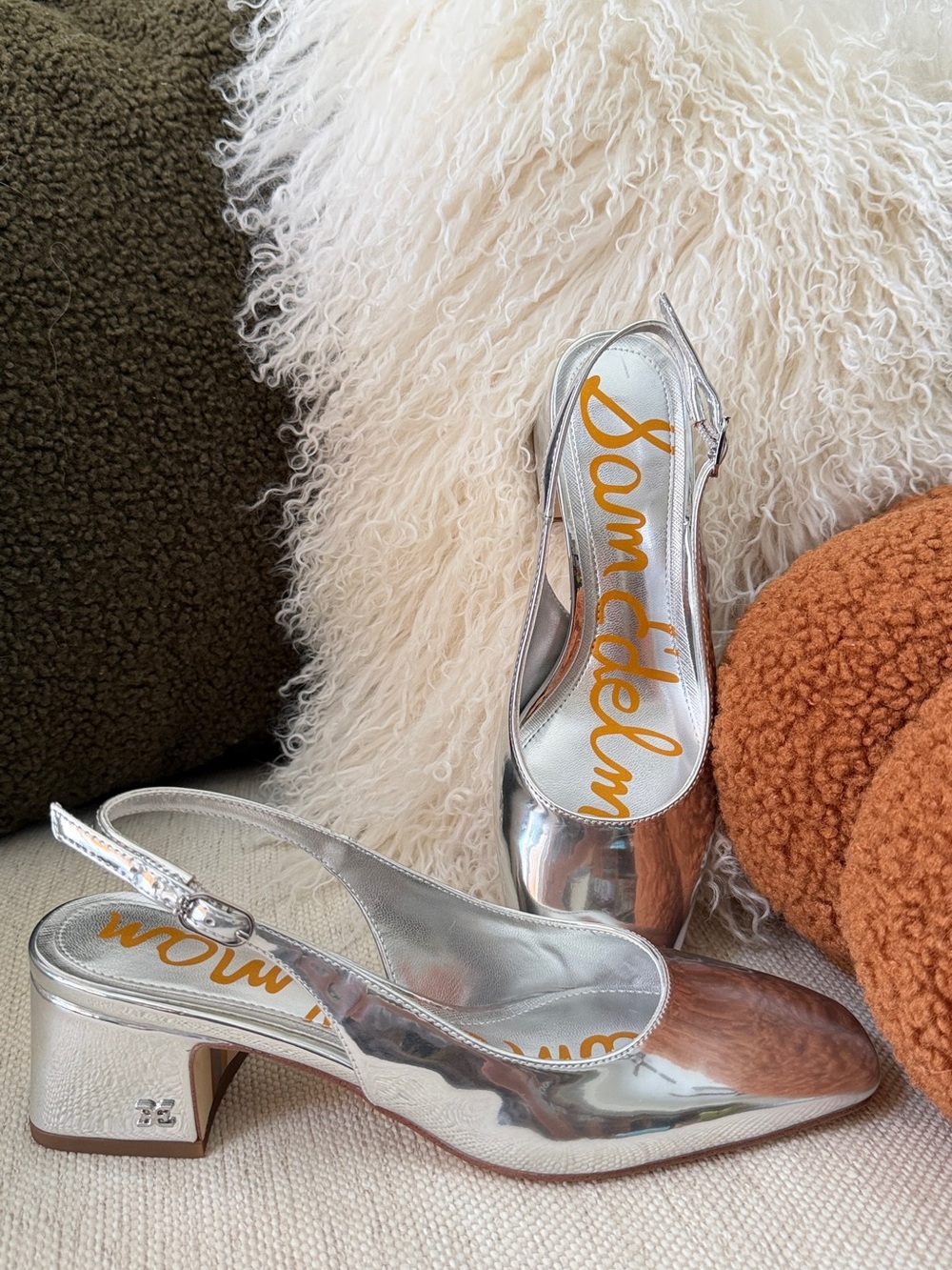 Sam Edelman Silver Metallic Slingback Block Heels